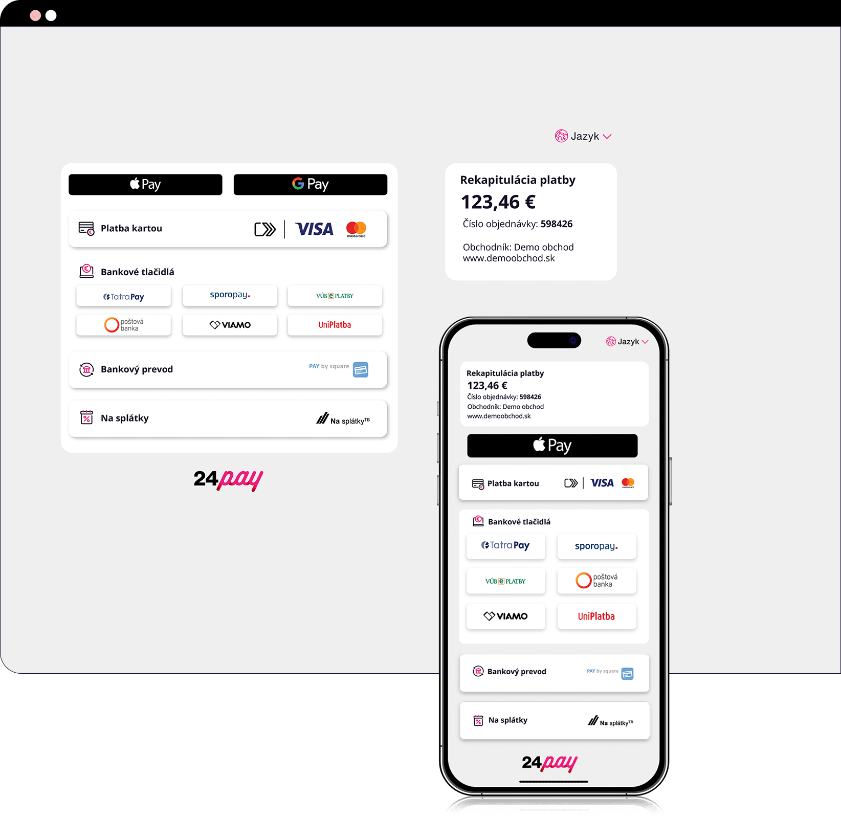 Platobná brána 24pay na smartfóne a NTB